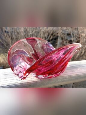 Vintage Cranberry Art Glass Decorative Dish
